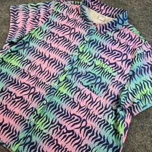 TomboyX Cabaña Short Sleeve Button Up Coverup Shirt Pastel Wave Stripe Size 3X